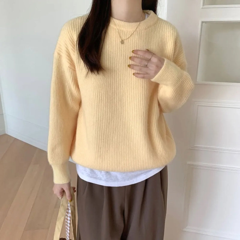 Liora – Suéter de manga larga con cuello redondo y bajo acanalado