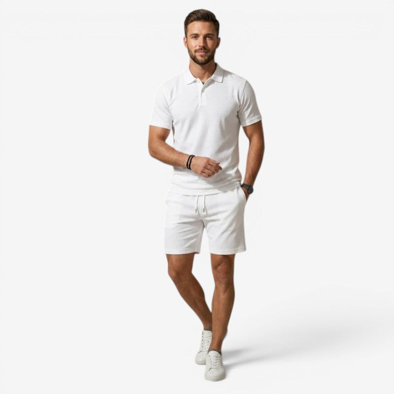 Men's Stylish Polo Shirt and Drawstring Shorts Set