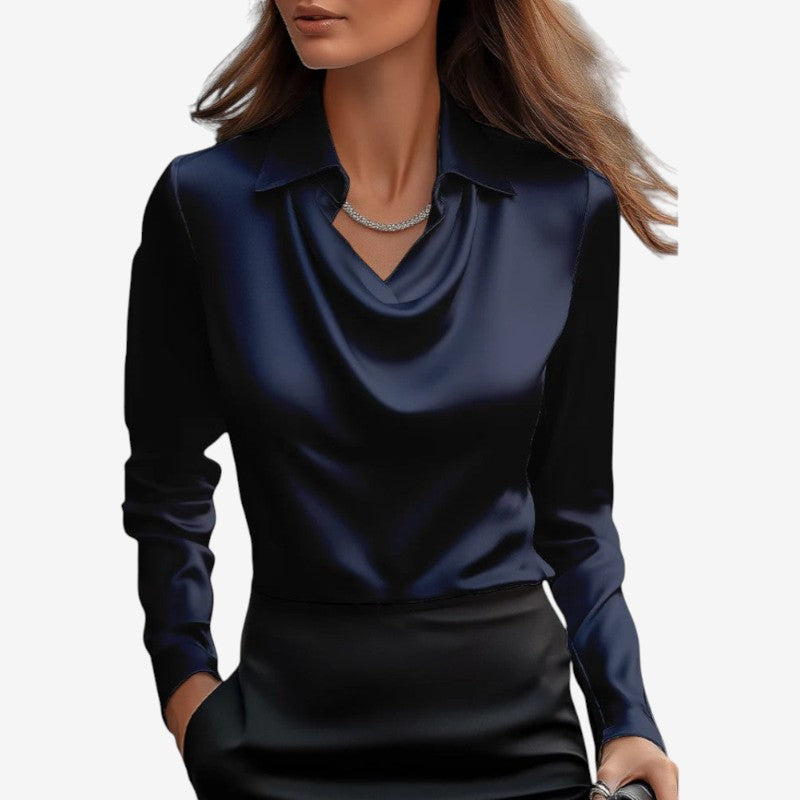 Women's Draped-Collar Long Sleeve Blouse