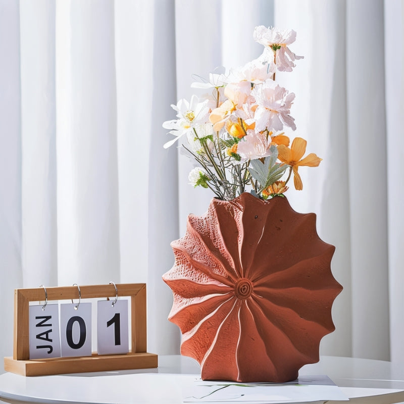 GeoBloom – Decorative Flower Vase with Round Geometric Pleated Design