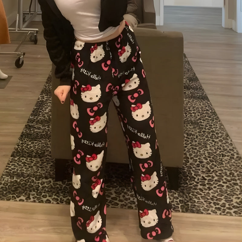 Luna – Wide Leg Trousers With Cat Printed Design