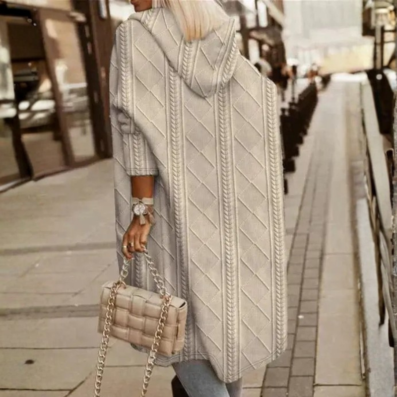 Womens Hooded Cable Knit Open Front Cardigan