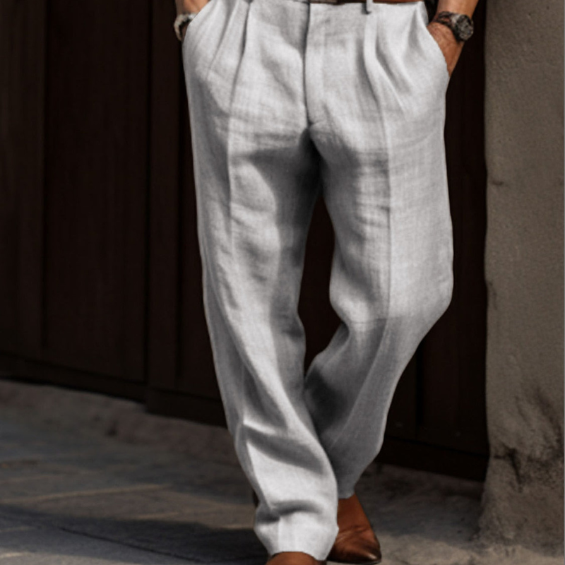 Adam – Lange Linnen Plooibroek met Hoge Taille Velani