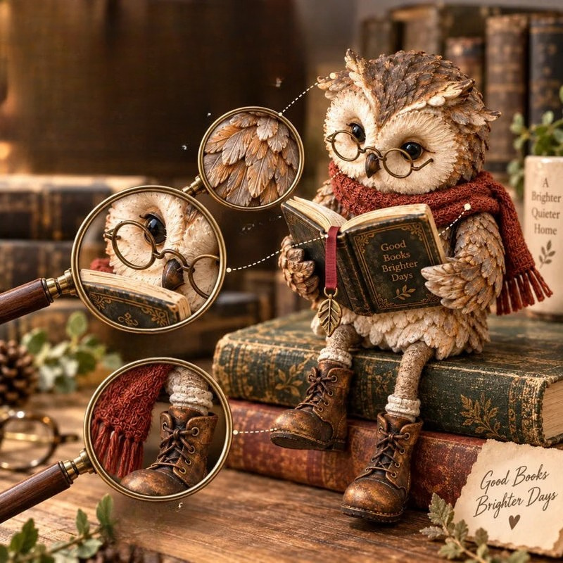 Owlmark - Owl Figurine with Book for Interior Decoration