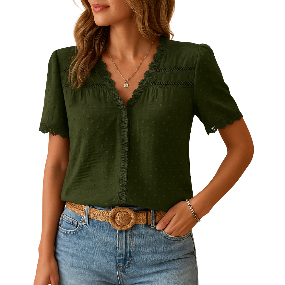 Clara – Blouse met korte mouwen en V-hals Velani