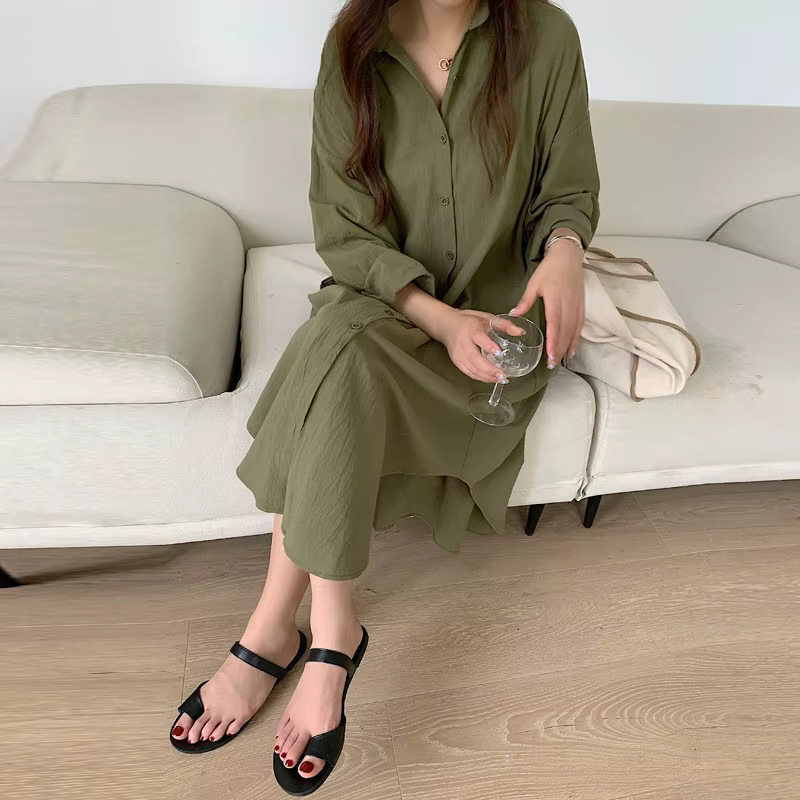 Chic Women's Long Sleeve Midi Shirt Dress