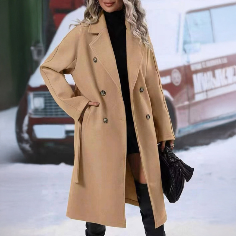 Women’s Belted Long Coat with Lapel Collar