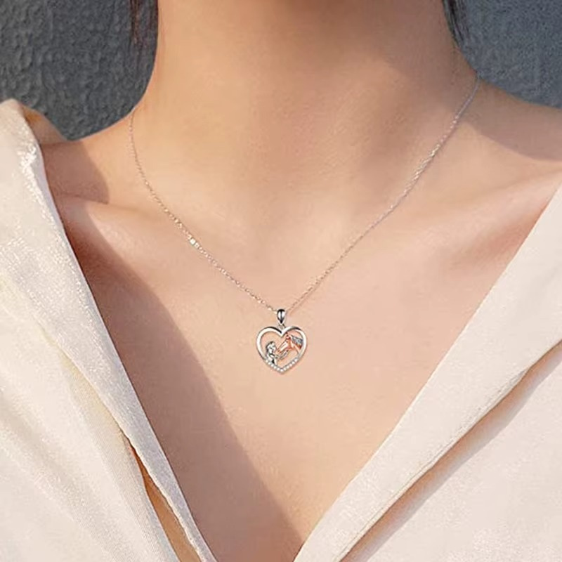 Heart Pendant Necklace with Horse Head Design