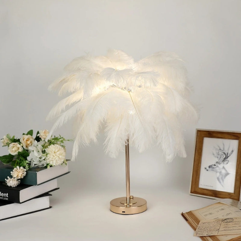 LumaNest – Table Lamp with Round Base and Feather Detail