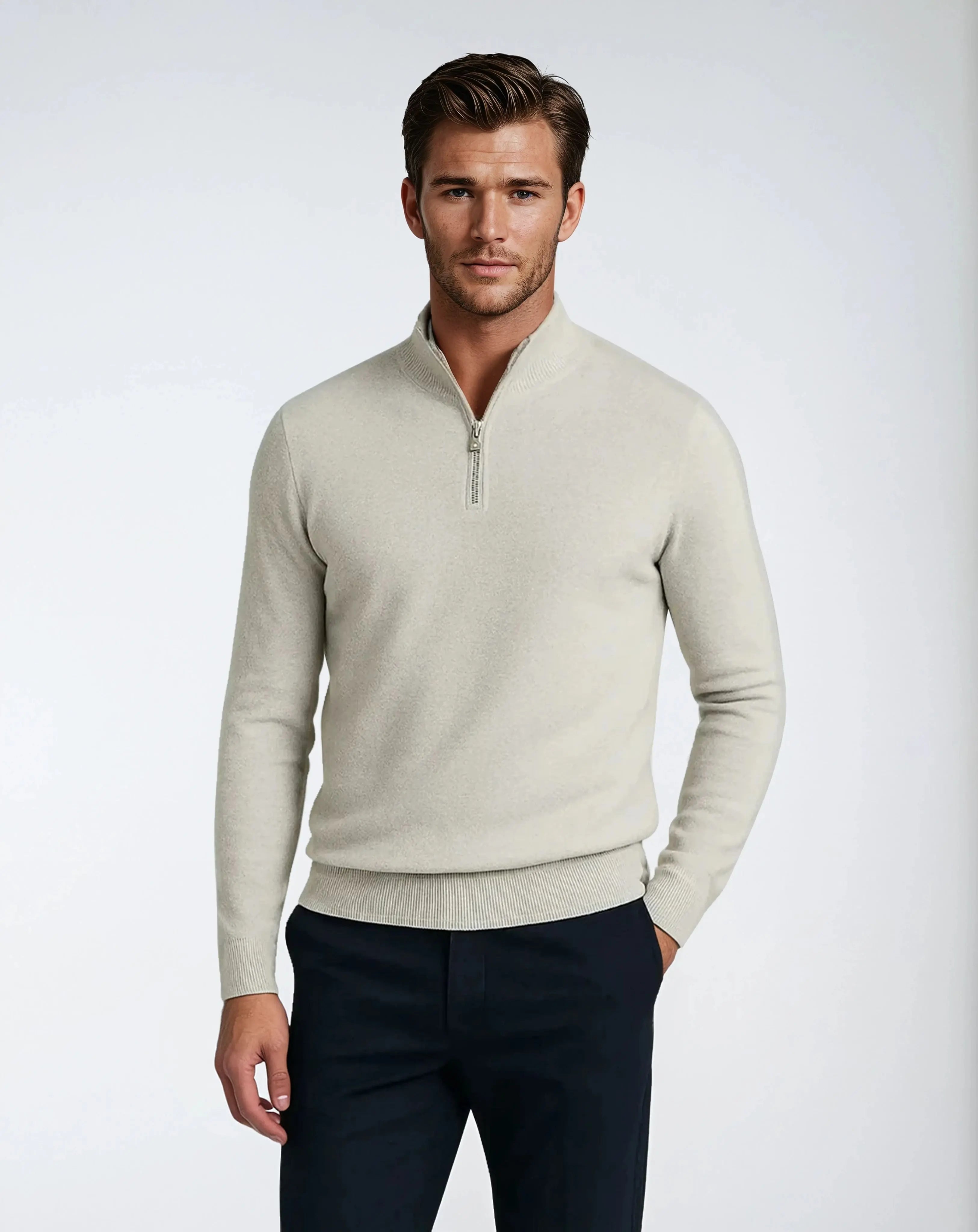 Fijngebreide Trui Met Halve Rits – Nieuwe Klassieke Editie-Sweaters-Velani-Velani