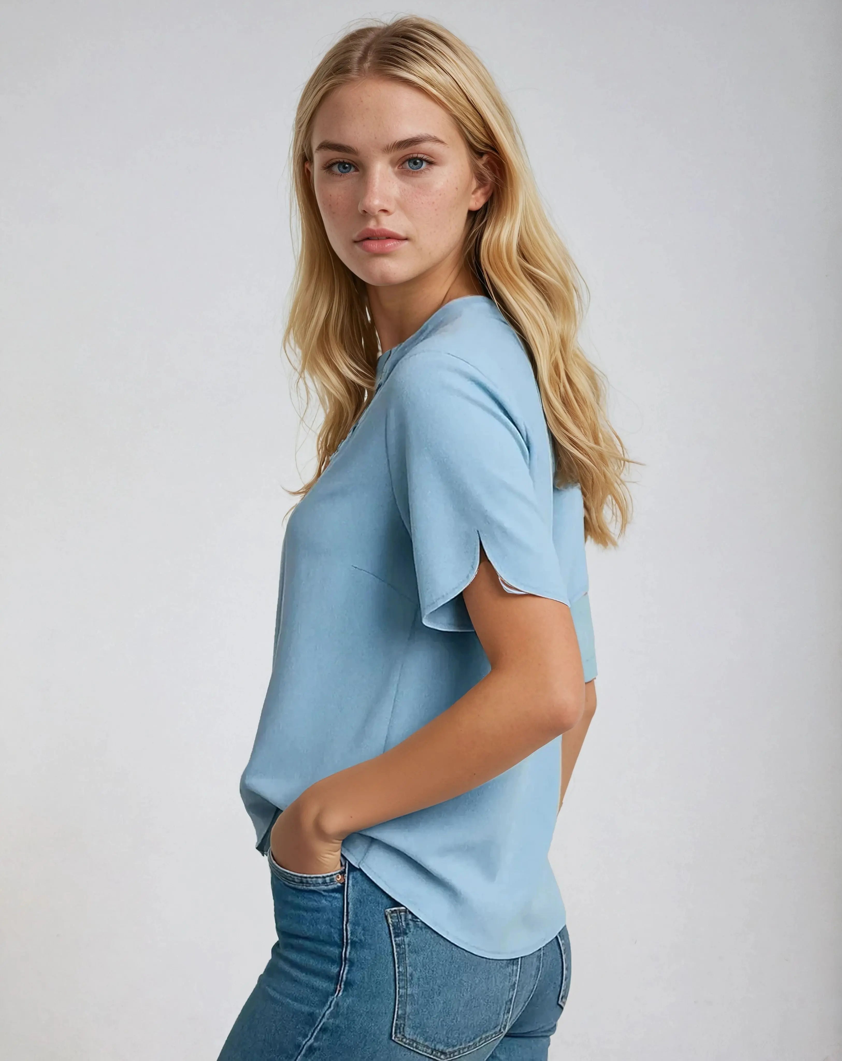 Polyester Spandex Blouse Met V-halsontwerp-Blouses & Tops-Velani-Velani