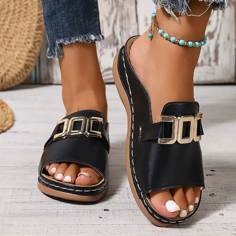 Women's Wedge Sandals with Decorative Buckle