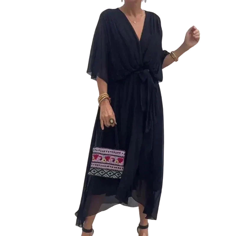 Luisa – Jurk met V-hals en Vleermuismouwen Velani