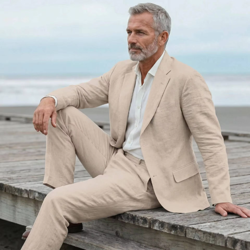 Men's Two-Piece Suit with Blazer and High-Waisted Trousers