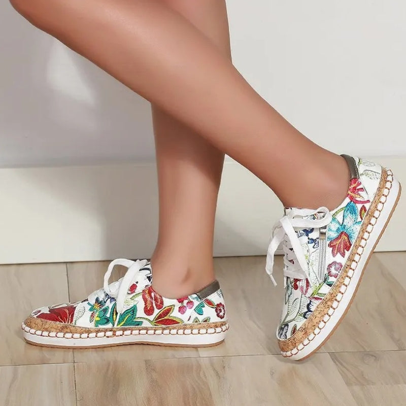 Clara – Floral Printed Loafers With Adjustable Laces Design