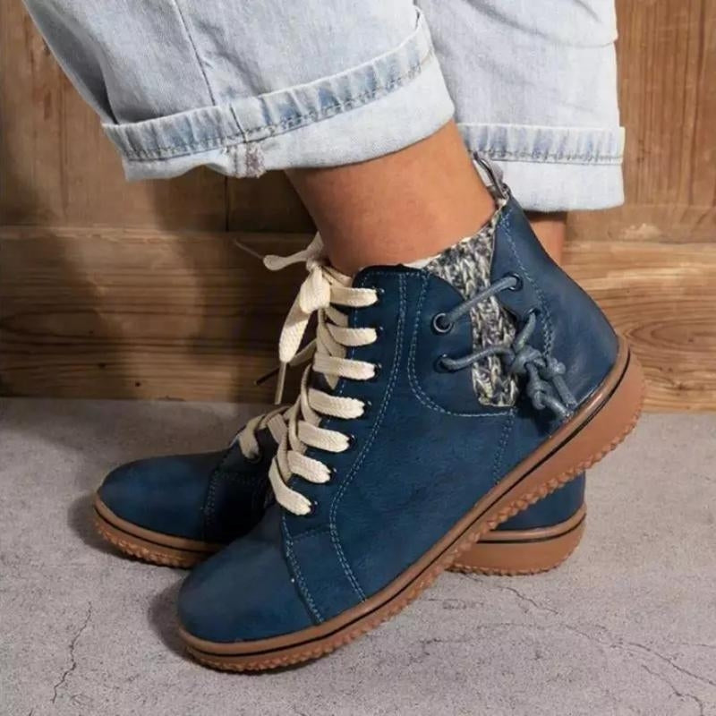 Nora – Lace Up Boots with Round Toe and Zipper Design