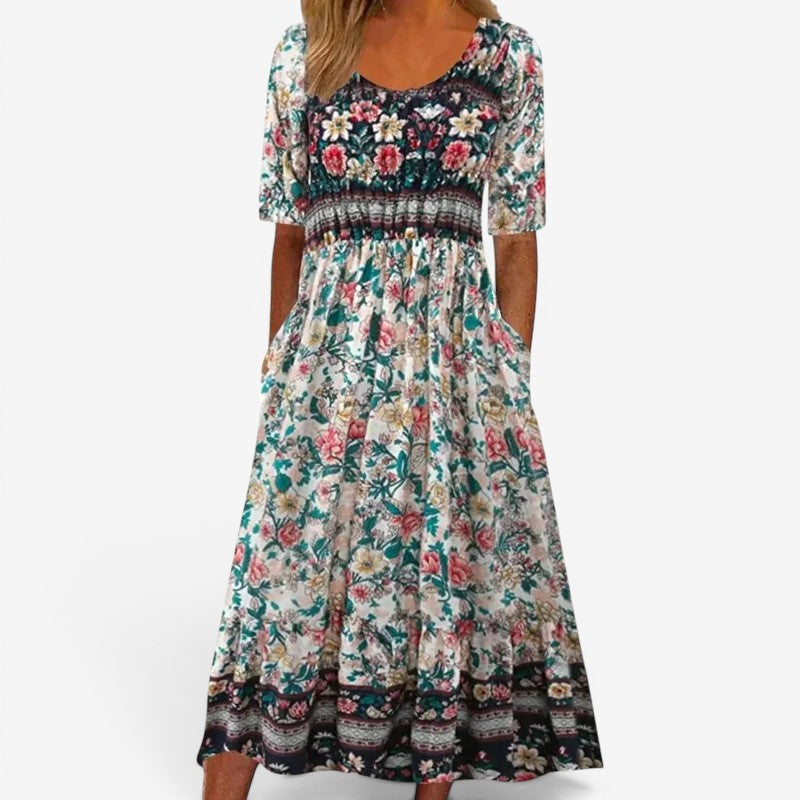 Women’s Midi Dress Short Sleeve Square Neck