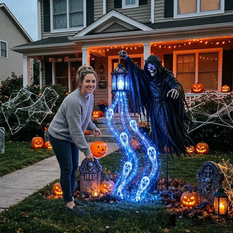 Grimglow - Illuminated Reaper Halloween Decoration with LED Lantern