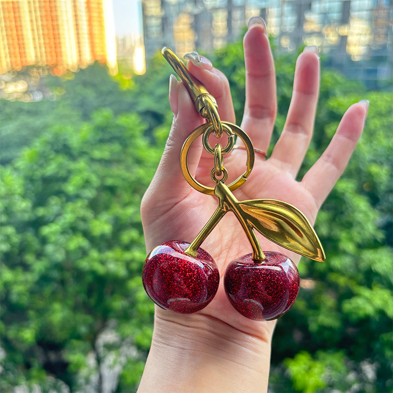 Cherry Pendant Metal Keychain
