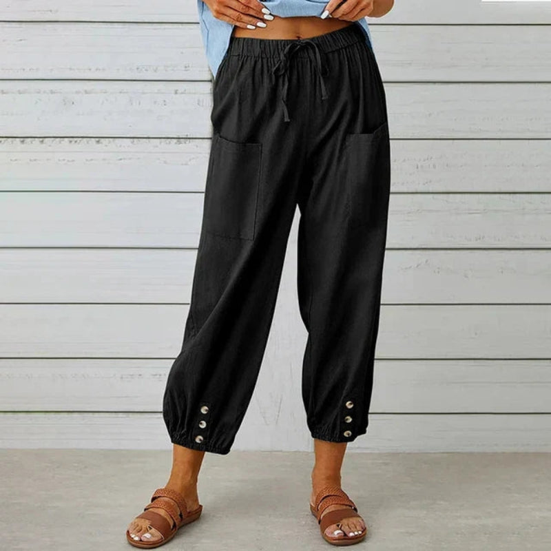Women’s High Waist Drawstring Trousers with Side Pockets