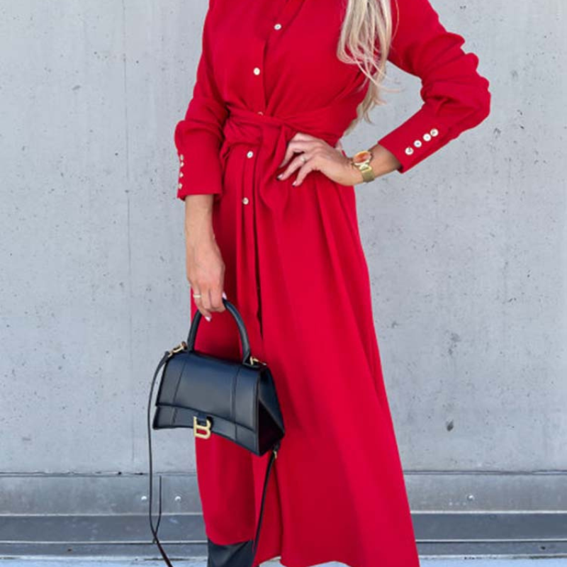 Hazel – Overhemdjurk met lange mouwen split aan de zijkant en overhemdkraag met knopen Velani