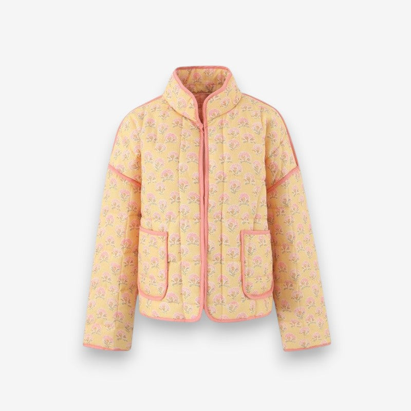 Sophia – Floral Print Long Sleeved Jacket with Stand Up Collar and Pockets