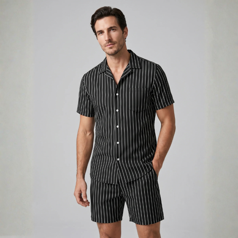 Men's Striped Shirt and Shorts Set
