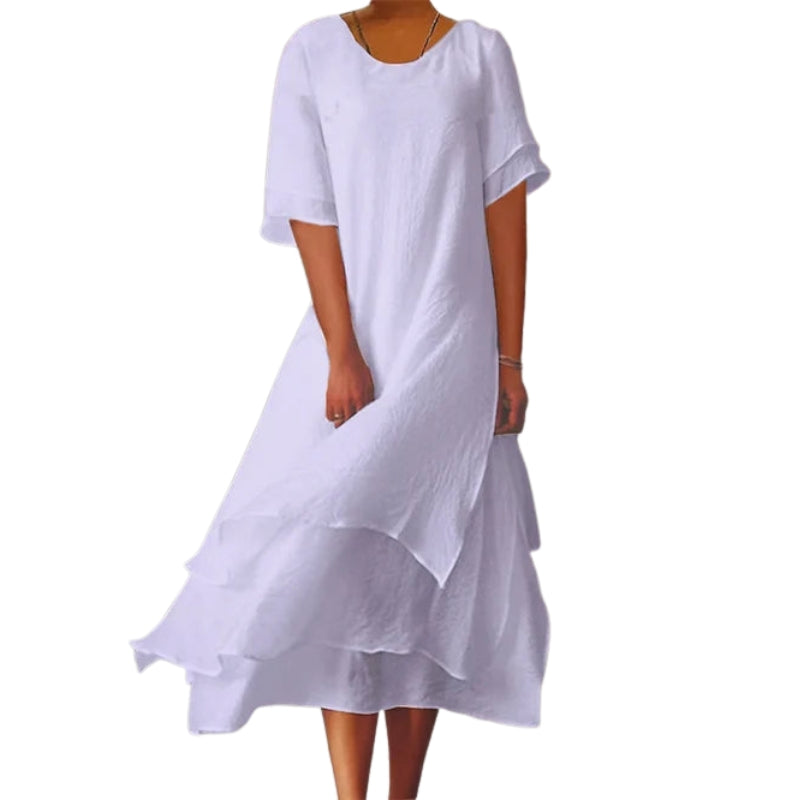 Fiona – Dubbel Laag Jurk met Ronde Hals en Korte Mouwen Velani