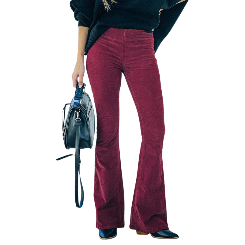 Nora – Hoge Taille Corduroy Wijde Pijpen Broek Velani