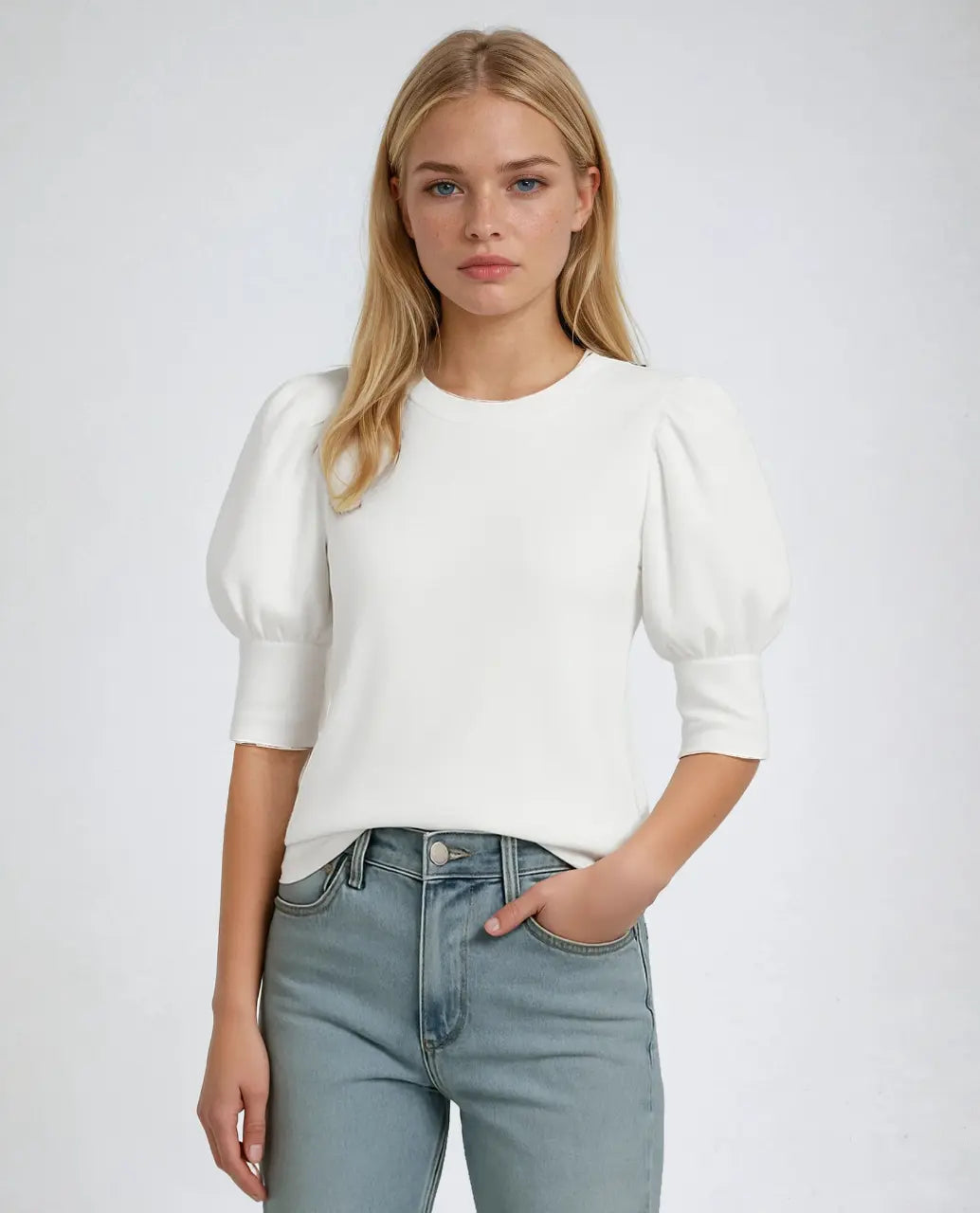 Polyester Casual Blouse Met Driekwart Pofmouwen-Blouses & Tops-Velani-Velani