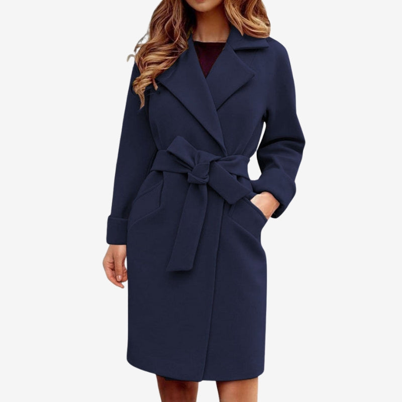 Emma – Long Sleeved Trench Coat With Lapel Collar And Adjustable Belt