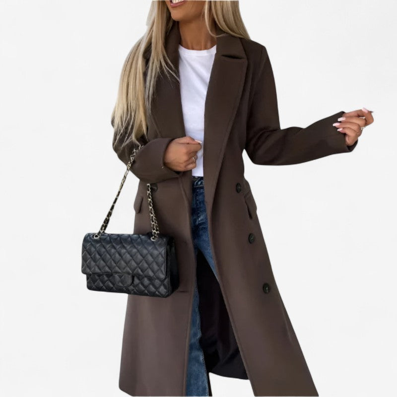 Bella – Lange Jas met Knopensluiting, Lange Mouwen en Zakken Velani