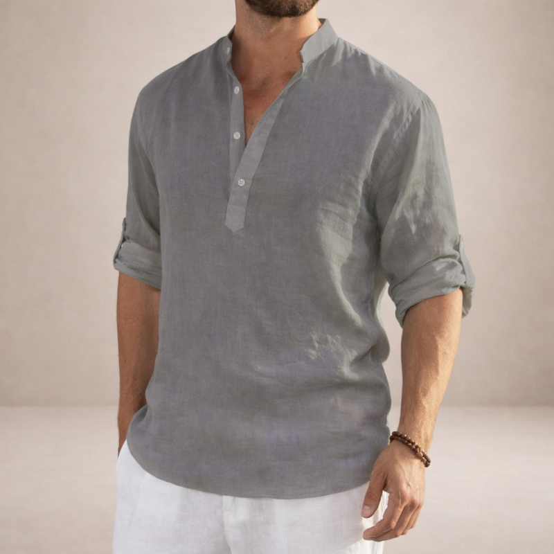 Men's Long Sleeve Shirt with Stand Collar