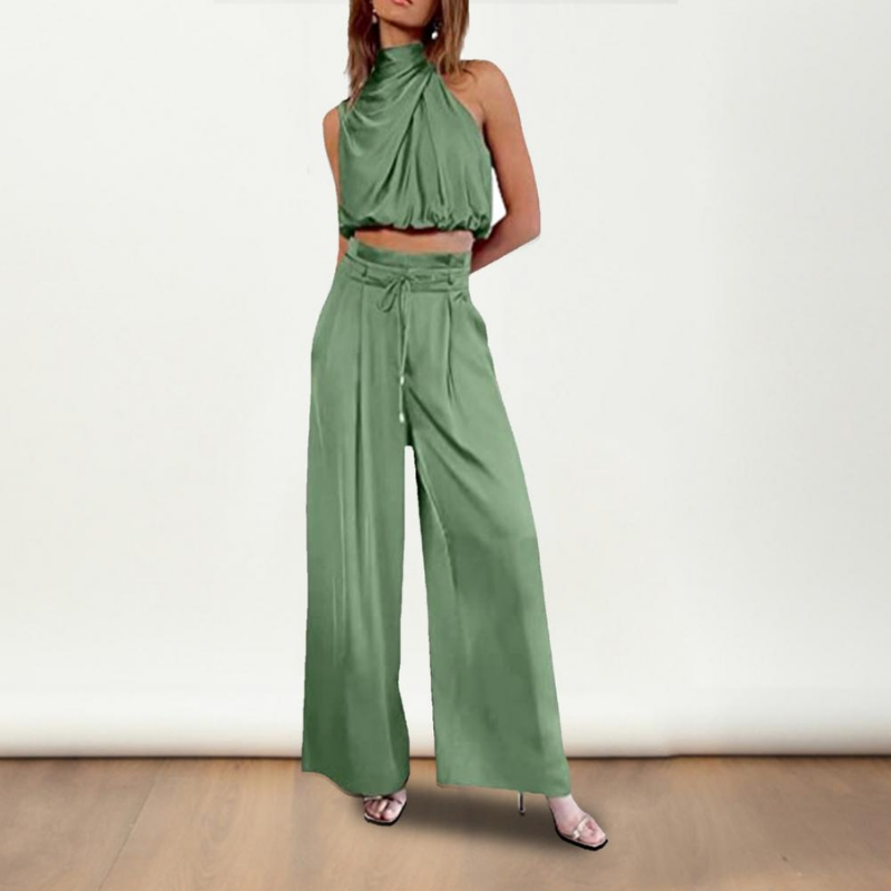 Women Turtleneck Top and Wide Leg Pants Set
