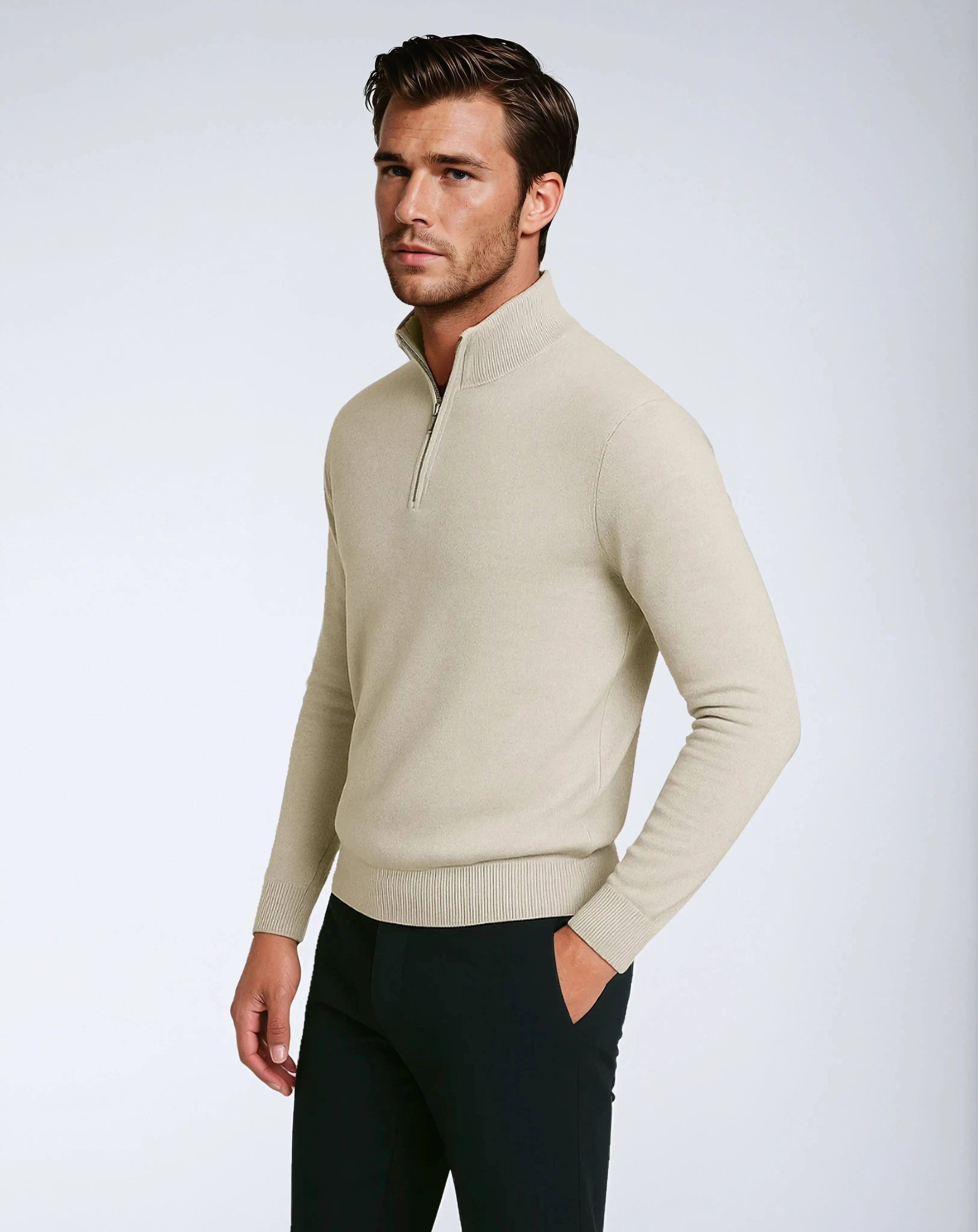 Fijngebreide Trui Met Halve Rits – Nieuwe Klassieke Editie-Sweaters-Velani-Velani