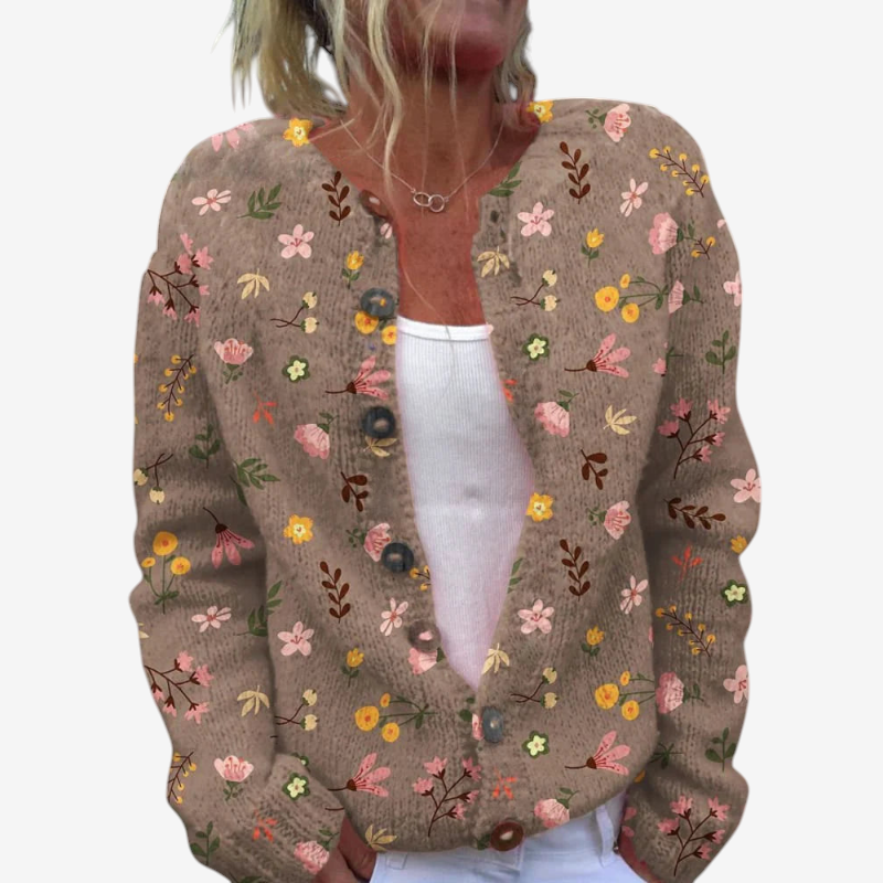 Floral O Neck Knit Pullover for Women