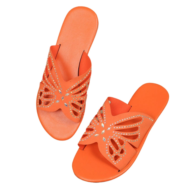 Marzia – Slippers met platte zool en vlinderdesign Velani