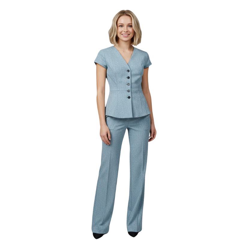 Elena – Tweedelig Setje met V-Hals Top en Wijd Uitlopende Broek Velani