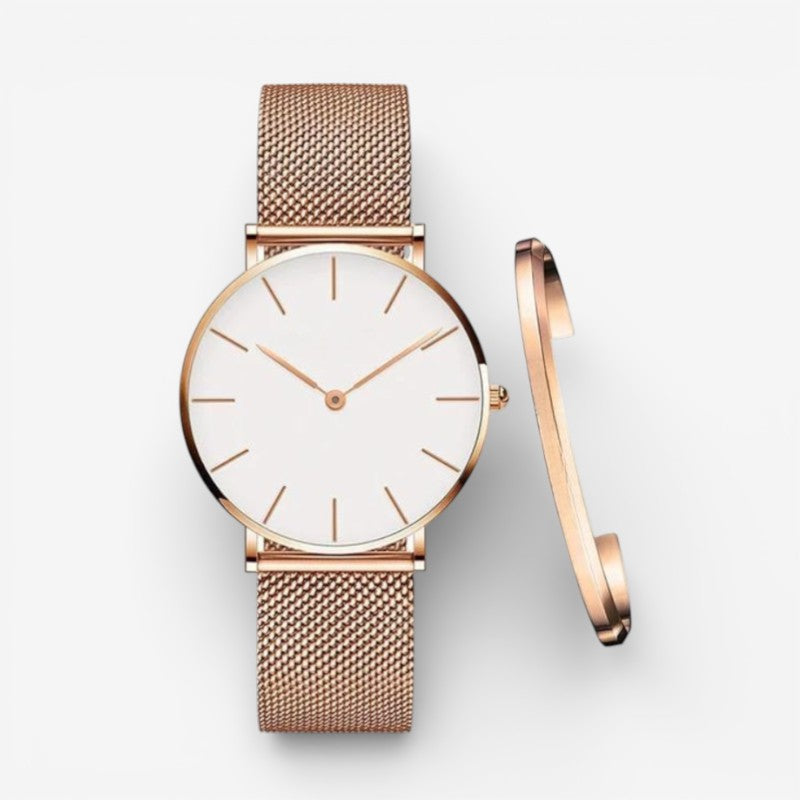 Watch with Adjustable Strap and Matching Bracelet
