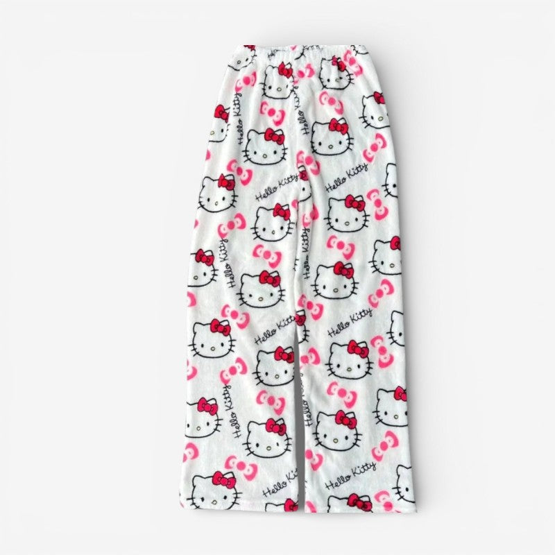 Luna – Wide Leg Trousers With Cat Printed Design