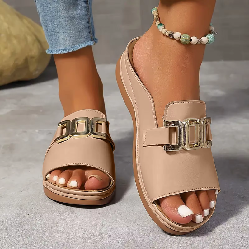 Women's Wedge Sandals with Decorative Buckle