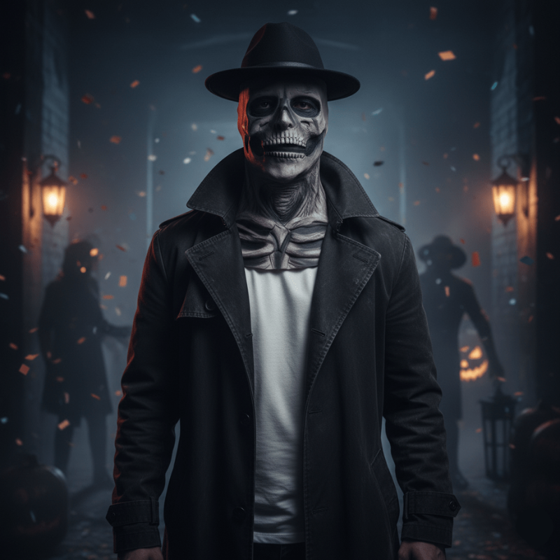Realistic Skeleton Mask with Hat for Halloween Events