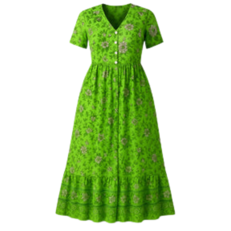 Amelia – Lange Jurk met Korte Mouwen en Bloemenprint Velani