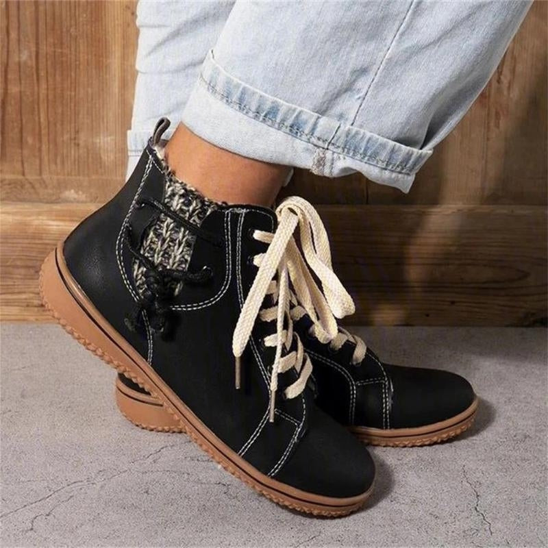 Nora – Lace Up Boots with Round Toe and Zipper Design