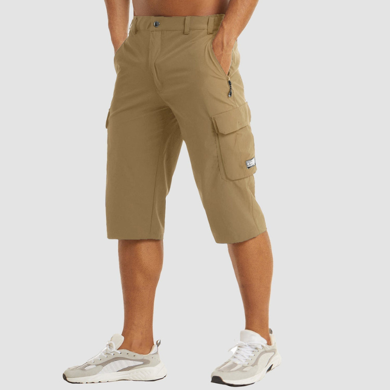 Men's Knee Length High Waisted Shorts with Multiple Pockets