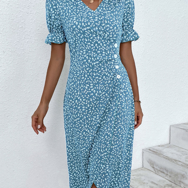 Kathy – V-Hals Midi-jurk met Bloemenprint Velani