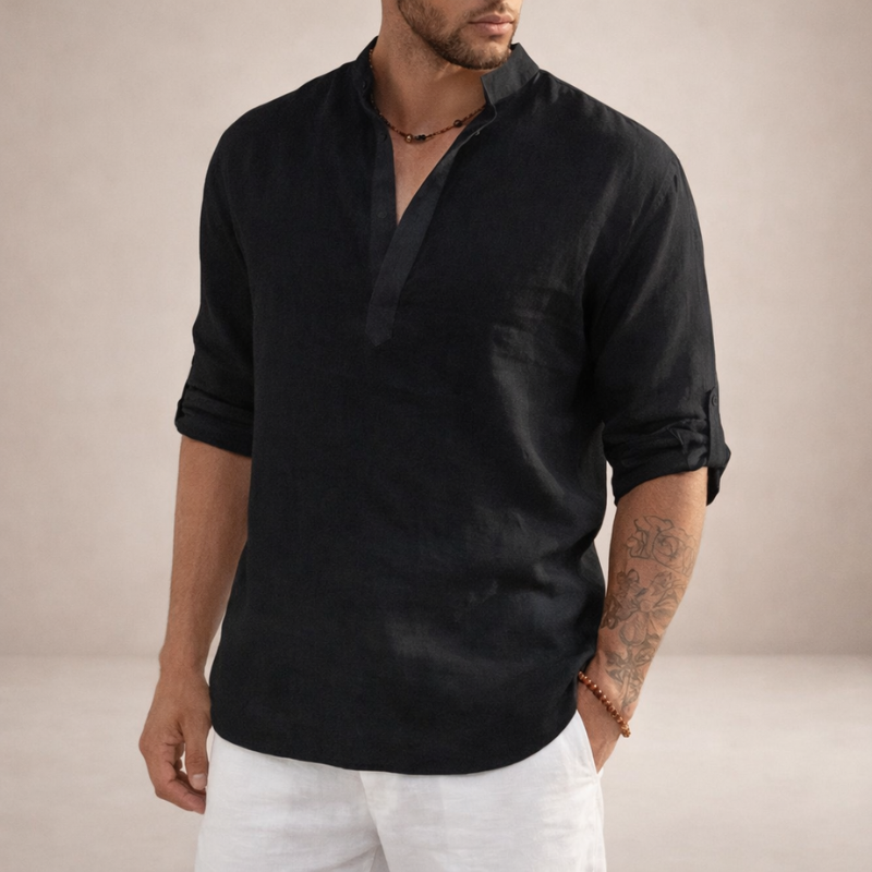 Men's Long Sleeve Shirt with Stand Collar
