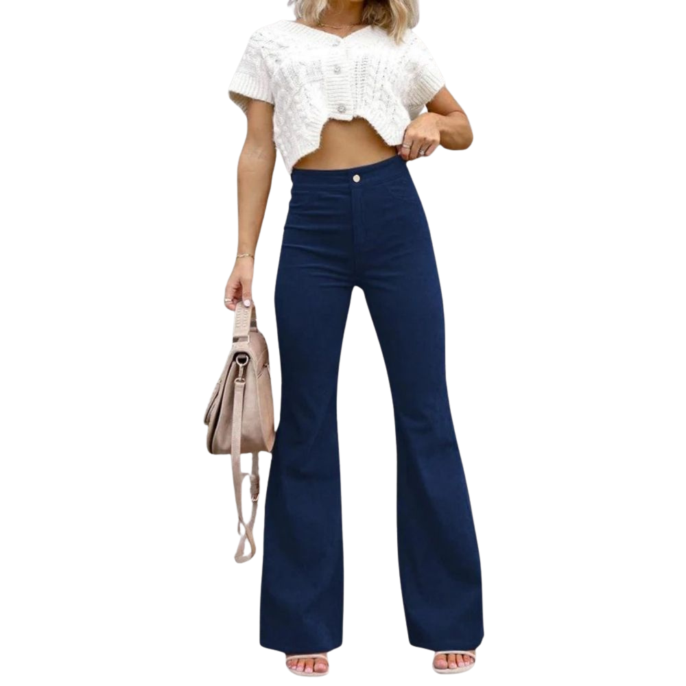 Anna – Uitlopende Broek met Knoopsluiting en Zijzak Velani