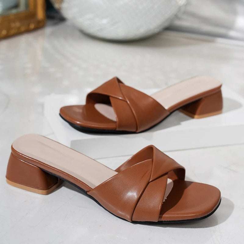 Women's Open Toe Square Heel Sandals with Polished Design