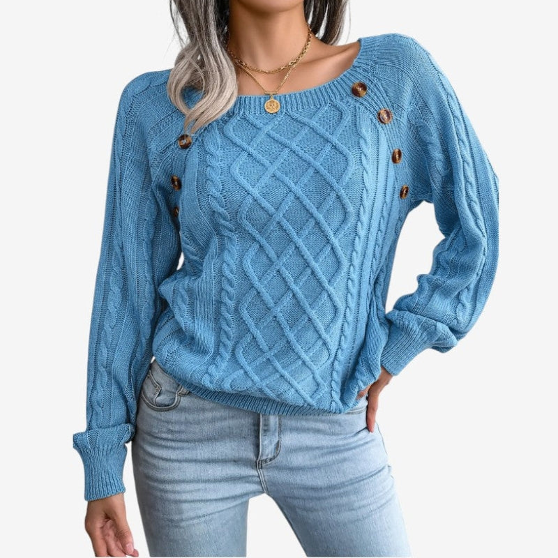 Lila – Suéter de manga larga con estampado en zigzag y detalle de botones